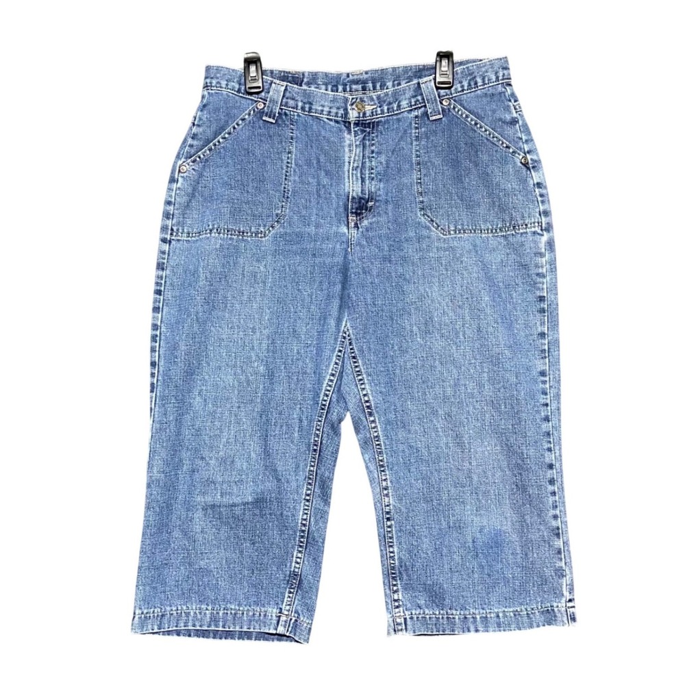 Riders by Lee Womens Y2K Blue Denim Utility Capri Pants Size 14M Cropped Casual